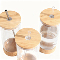 Gobelet en verre grande capacité avec couvercle en bambou et paille, 16 oz, résistant au chaud et au froid, base antidérapante en bambou, verre en bambou pour tasses