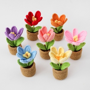 Street Stall Handmade Shop Knitting Flowering Tulip Yarn <b>Potted</b> Plant Indoor Classroom Student Cute Crochet <b>Small</b> Ornaments - Product Image 5