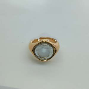 Fashion <b>Ring</b> 316L Stainless Steel PVD Gold Plating Round Crystal Stone <b>Adjustable</b> Band For Women Men Jewelry - Product Image 1