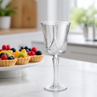 Verre à vin en verre taillé 330 ml, coupe diamant arquée, pied long cannelé, transparent, pour la maison et le bar