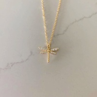 Collar de latón chapado en oro de 14K con colgante de libélula de circonita y cadena de bambú, diseño delicado y exclusivo, regalo al por mayor Woying