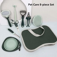 Kit de toilettage pour animaux de compagnie 8 pièces, ensemble de soins pour chiens et chats, brosse de bain, coupe-ongles, ciseaux, peigne anti-poils, bol pliable, sac de rangement