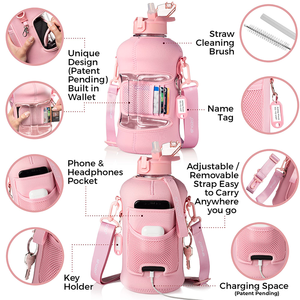 وصل حديثًا حزام نيوبرين نصف جالون 73 أونصة/2.2 لتر حامل زجاجة ماء مع حامل هاتف محمول مريح - Product Image 2