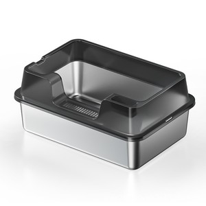 Bac à litière pour chat en acier inoxydable, écologique, avec couvercle à rebord haut, sans fuite d'urine, avec pelle de nettoyage facile, grande capacité - Product Image 1