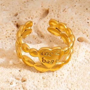 SUMMLY Vente en gros Bague ouverte ajourée en acier inoxydable plaqué or 18 carats avec cœur losange Bijoux de mode ajustables - Product Image 3