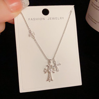 Collier Pendentif Double Croix en Zircon Minimaliste et Simple, Personnalisé, Luxe Léger, Polyvalent, Haut de Gamme, pour Clavicule