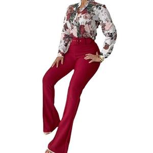 Conjunto de Dos Piezas Elegante de Alta Calidad para <span class=keywords><strong>Mujer</strong></span> de <span class=keywords><strong>Oficina</strong></span> <span class=keywords><strong>2022</strong></span>, Conjunto Casual de Dos Piezas con Pantalones Anchos y Blusa - Product Image 6