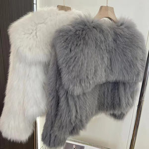 Nuevo diseño elegante mujer <span class=keywords><strong>Tench</strong></span> suéter de piel de punto Real abotonado abrigo de piel de zorro cárdigan de piel recortada - Product Image 6