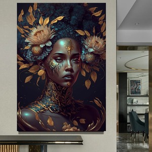 Venta al por mayor fantasía abstracta hermosas mujeres africanas negras lienzo impreso figura retratos para decoración <span class=keywords><strong>de</strong></span> la casa - Product Image 1
