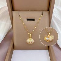 Collar con Colgante de Concha, Cadena con Eslabones de Pétalos de Concha y Circonitas Cúbicas, Joyería Fina para Mujer, Regalo de Moda