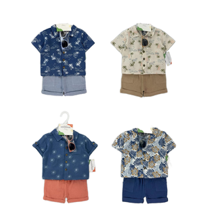 <span class=keywords><strong>Conjunto</strong></span> de Ropa Casual de Verano de 3 Piezas para Bebés Niños, Primera Edición, Camisa 100% Algodón + Lentes de Sol Antibacterianos con Dibujos Animados - Product Image 1