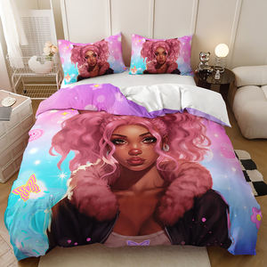Ensemble de housse de couette en polyester haute définition personnalisable moderne imprimé avec une fille hip-hop à bulles de rivière étoilée violette - Product Image 5