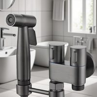 Ensemble de pulvérisateur de bidet gris anthracite avec vanne à double commande et tuyau flexible pour salle de bain et toilettes