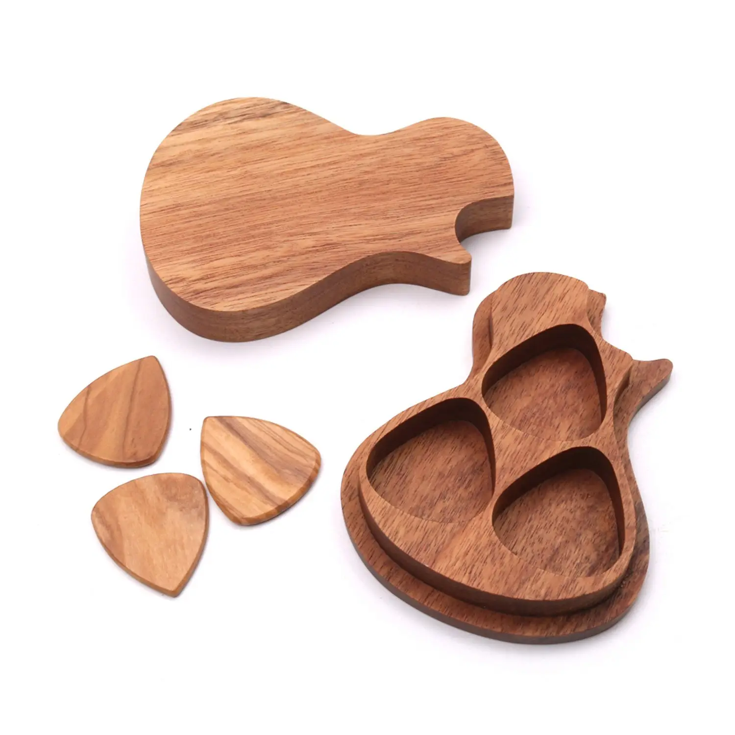 3 Pcs Houten Plectrums Met Case Hout Picks Voor Akoestische Gitaren Bass Ukulele Muziekinstrument Tool