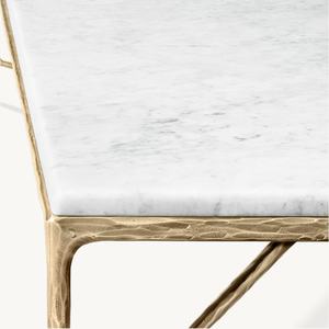 Table basse rectangulaire de luxe moderne avec plateau en marbre et design en métal massif forgé pour le salon, meuble décoratif - Product Image 4
