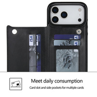 Étui portefeuille à rabat en cuir PU avec fentes pour cartes et support pour iPhone 17 Air Pro Max 16E 16 Plus 15 14 13 12 11