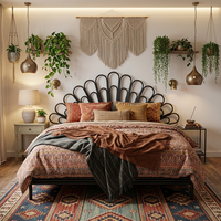 Cadre de lit en fer forgé vintage européen, design de tête et de pied de lit en métal de luxe pour la décoration de chambre