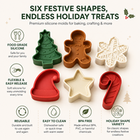 Ensemble de moules en silicone personnalisés pour Noël - Plateau de cuisson de qualité alimentaire avec motifs chapeau de Père Noël, canne en sucre et pain d'épices