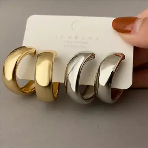 Joyería de moda Simple minimalista grande Color plata pendientes de aro círculo dorado pendientes redondos para mujeres niñas