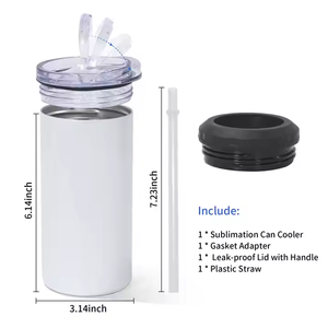 Gobelet isotherme 16 oz pour sublimation 4 en 1, en acier inoxydable brillant, avec deux couvercles, paille métallique et base en caoutchouc - Product Image 4