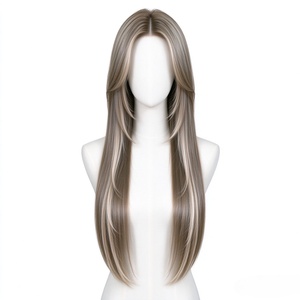 วิกผมแท้สีน้ำตาลประกายเทา แบบยาวตรง แบ่งชั้น พร้อมแสกกลาง ช่วยกรอบหน้า - Product Image 1