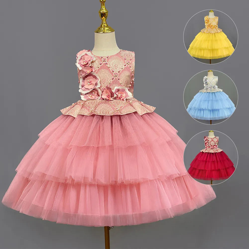 European Style Tuxedo Children Dress 3d Embroidered Princess Dress For Party Fluffy Girl Piano Evening Dress For 3-14y