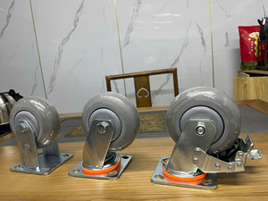 Roulettes robustes avec bande de roulement en caoutchouc thermoplastique, support en acier zingué, frein pivotant, performance de roulement fluide, 4, 6, 8 pouces - Product Image 3