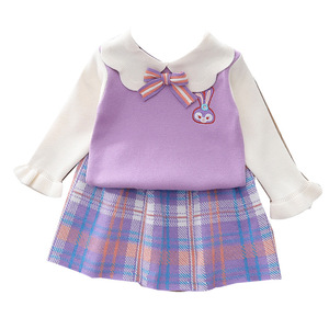 Ensemble jupe en laine de lapin mignon d'automne pour filles, <span class=keywords><strong>petite</strong></span> et moyenne taille, bébé fille, jupe rouge à étoiles Dailu avec décoration de nœud - Product Image 4