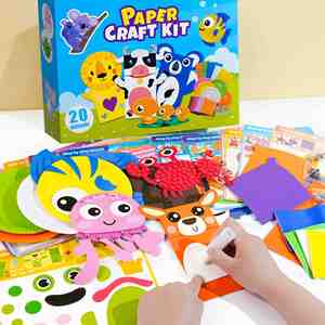 Boîte d'activités magiques pour tout-petits, 4 activités créatives, ensemble de fabrication de vaisselle en papier DIY, 20 animaux amusants, kit d'activités artistiques et artisanales pour enfants de 4 à 6 ans - Product Image 1