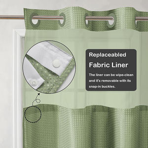 Rideau de douche imperméable à <span class=keywords><strong>double</strong></span> couche sans crochet, texturé en gaufre, avec doublure en tissu à clips - Product Image 3