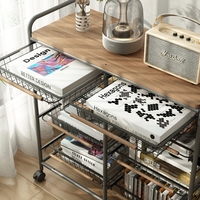 Chariot de rangement de cuisine robuste Joyings avec plateau en bois et paniers en treillis métallique, chariot utilitaire mobile à roulettes
