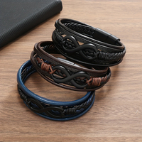 Bracelet jonc tressé multicouche pour homme avec symbole de l'infini en forme de 8, fermoir magnétique en alliage LX0034