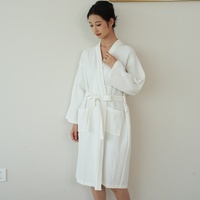 Peignoir de bain blanc personnalisé en coton gaufré tissé blanc pour hommes et femmes avec logo brodé