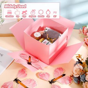 Scatola Regalo in Cartone con Esplosione di Farfalle, Scatola Sorpresa con Farfalle Volanti per Compleanni, Matrimoni, Anniversari, Natale (Rosa) - Product Image 6