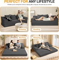 Sofá Cama Moderno de 3 Plazas, de Corduroy sin Estructura, con Brazos Cuadrados, Plegable, Convertible, Futón Compresible, 3 Almohadas, Portátil, para Sala de Estar