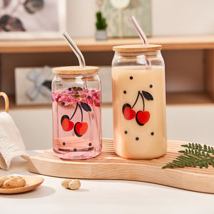 Nhà sản xuất ly thủy tinh LINUO, dòng JOY, ly cà phê thủy tinh borosilicat cao cấp, kèm nắp và ống hút bằng tre - Product Image 2