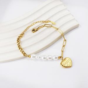 Pulseras Personalizables con Forma de Corazón, Resistentes al Agua, con Perlas y Circonitas, Joyería para Mujer, Pulseras de Acero Inoxidable Chapadas en Oro de 18K - Product Image 2