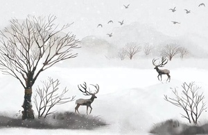 <span class=keywords><strong>Navidad</strong></span> abstracto nieve alce bosque pájaro árbol Diseño impresión personalizada alta calidad tela pared Mural - Product Image 4