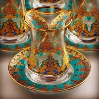 Tasses à thé turques dorées de luxe rétro léger, tasse à café arabe, service à thé de Style moyen-orient pour Six personnes