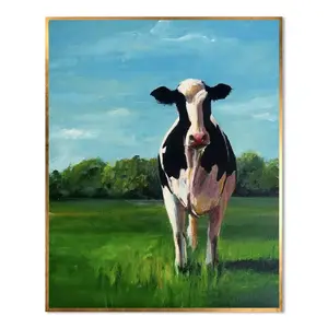 ニュージーランドの風景画の健康的な古典的な黒と白の牛100% 手作りの動物の装飾キャンバスに油絵