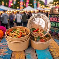 Boîte alimentaire jetable ronde en kraft pour restaurant, avec couvercle, personnalisable avec logo OEM, vente en gros, écologique, en vrac