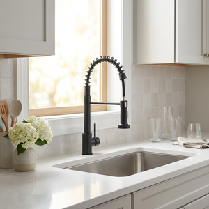 Tidjune <span class=keywords><strong>Grifo</strong></span> De Cocina Comercial de Latón Negro Monomando con Rociador Extraíble y Muelle para Fregadero - Product Image 4