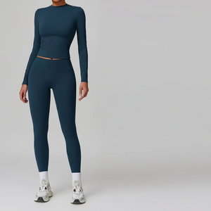 Leggings de yoga taille haute sans couture respirants pleine longueur couleur unie pour femme avec poches en Spandex/Nylon à taille élastique - Product Image 1