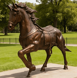 맞춤형 청동 주조 황금 갑옷 말 조각상, 질주하는 말 조각상, 야외 정원 장식 - Product Image 1