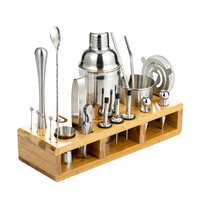 Kit de barman 22 pièces avec support en bambou, outils de bar en acier inoxydable, fourni par le fabricant