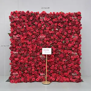 베다 맞춤형 핫 세일 웨딩 배경 꽃 벽 데칼 3D 꽃 벽 장식 장미 꽃 벽 배경 장식