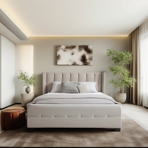 Durable Upholstered <b>Bed</b> Frame with Padded Soft Headboard Platform <b>Bed</b> Queen Size for Home Bedroom - Product Image 6