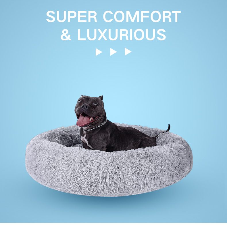 Manufacturer wholesale Plush Round Cozy Calming Donut dog bed dropshipping soft washable Fluffy Cat Bed Removable pet cushion