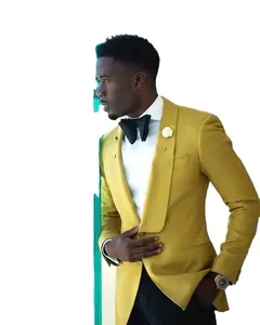 Желтый костюм и черные брюки с галстуком-бабочкой 2022 Модные мужские костюмы на заказ Мужская Ткань США
