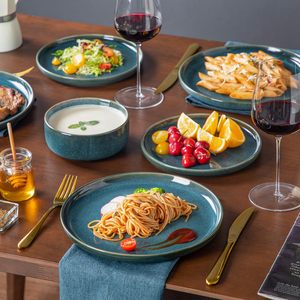 Eka <span class=keywords><strong>18</strong></span> Pcs Phong Cách Mỹ Chất Lượng Cao Phản Ứng Men Đồ Ăn Đặt Gốm Tấm Và Bát Đặt Sứ Bộ Đồ Ăn Thiết Lập - Product Image 6